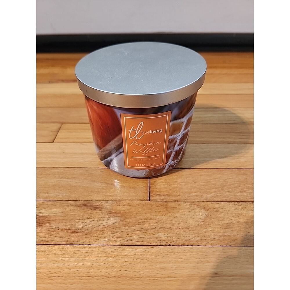 True Living Pumpkin Waffles Triple Wick 14 oz Scented Candle Fall Scent